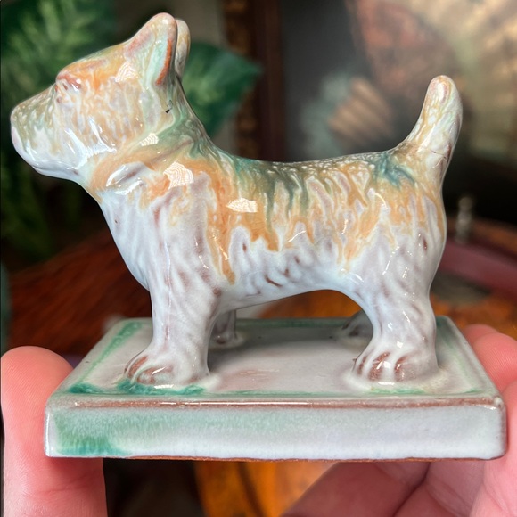 VTG MCM Japan Turquoise Drip Glaze Red Pottery Ceramic Scottie Dog Statue - Picture 13 of 15
